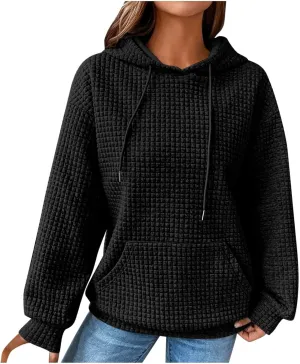 Oversized Hoodie for Women Plus Size Long Sleeve Waffle Sweatshirt Casual Loose Pullover Trendy Tops with Pocket