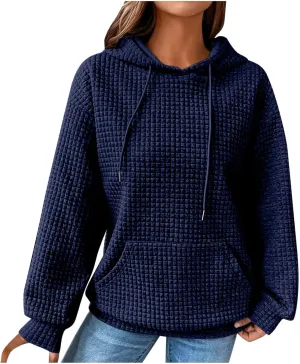 Oversized Hoodie for Women Plus Size Long Sleeve Waffle Sweatshirt Casual Loose Pullover Trendy Tops with Pocket