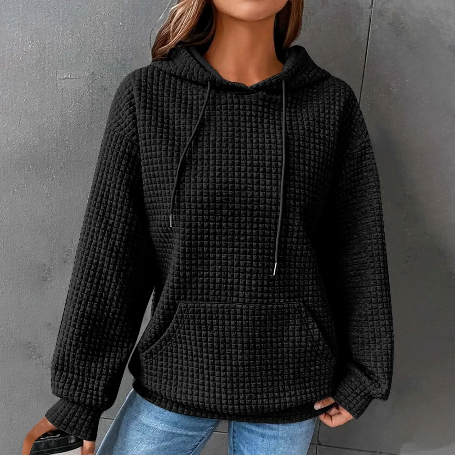 Oversized Hoodie for Women Plus Size Long Sleeve Waffle Sweatshirt Casual Loose Pullover Trendy Tops with Pocket