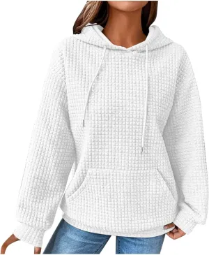 Oversized Hoodie for Women Plus Size Long Sleeve Waffle Sweatshirt Casual Loose Pullover Trendy Tops with Pocket
