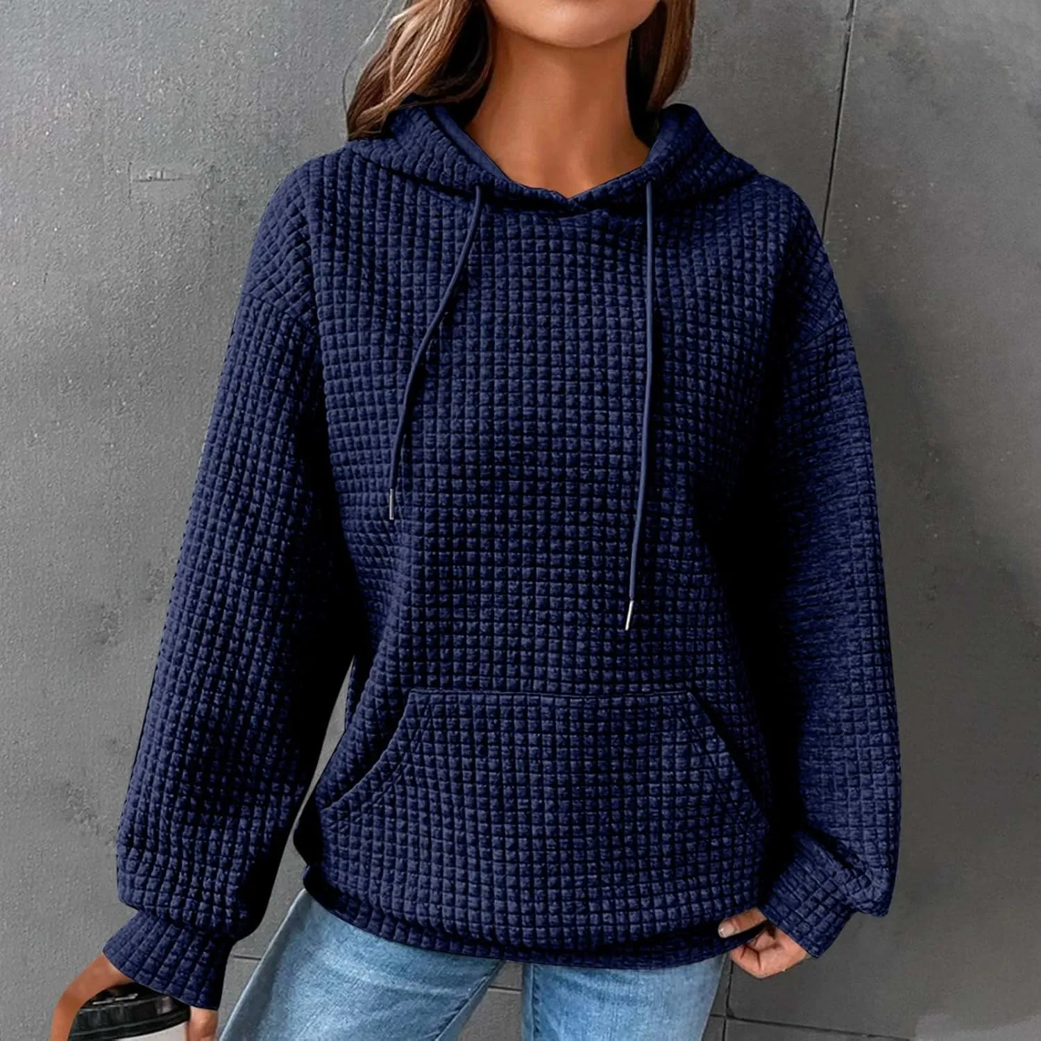 Oversized Hoodie for Women Plus Size Long Sleeve Waffle Sweatshirt Casual Loose Pullover Trendy Tops with Pocket