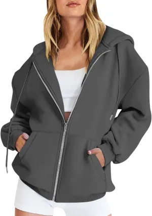 Oversized Sweatshirt for Women,Womens Casual Zip Up Hoodie Trendy Y2k Long Sleeve Jacket with Poickets