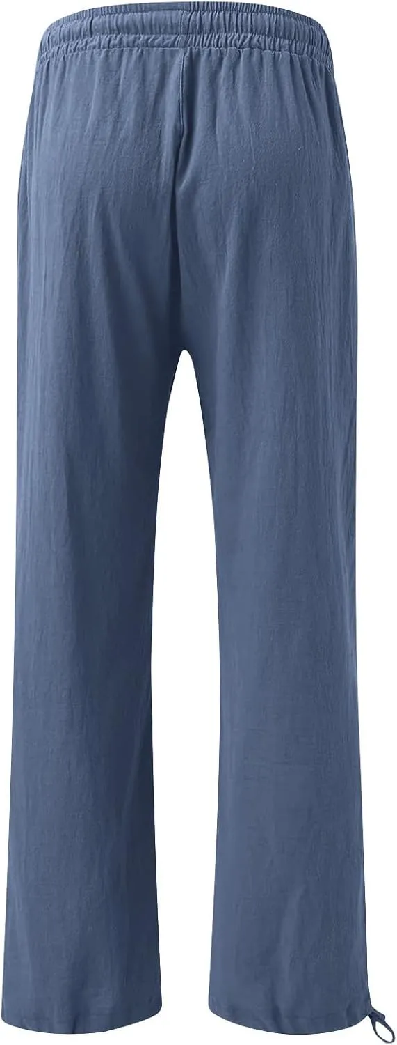 Plus Size Solid Relaxed Crinkle Pants Wide Leg Casual Summer High Waist Trousers Fashion Work Office Cropped Pant