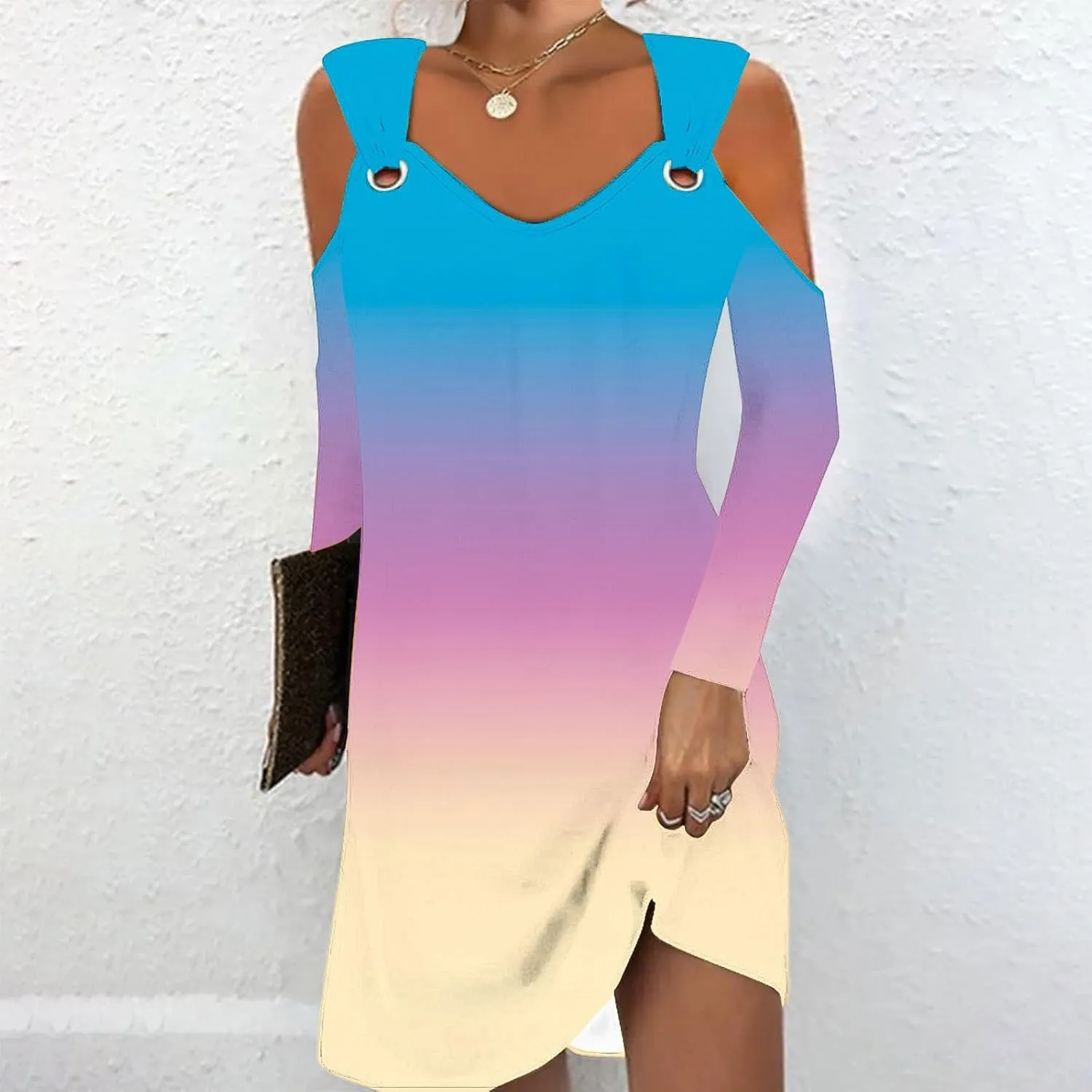 Plus Size Tshirt Dress Women Casual Pullover Off-Shoulder Long Sleeve Printed Fashion Elegant Dress 2024