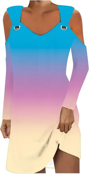 Plus Size Tshirt Dress Women Casual Pullover Off-Shoulder Long Sleeve Printed Fashion Elegant Dress 2024