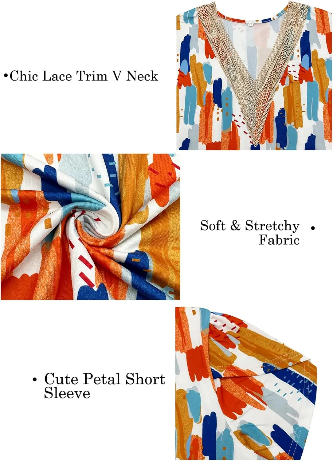 Plus-Size-Womens-Summer-Tops 2024 Lace Trim V Neck T Shirts Petal Short Sleeve Tunics Trendy Going Out Blouses XL-5XL