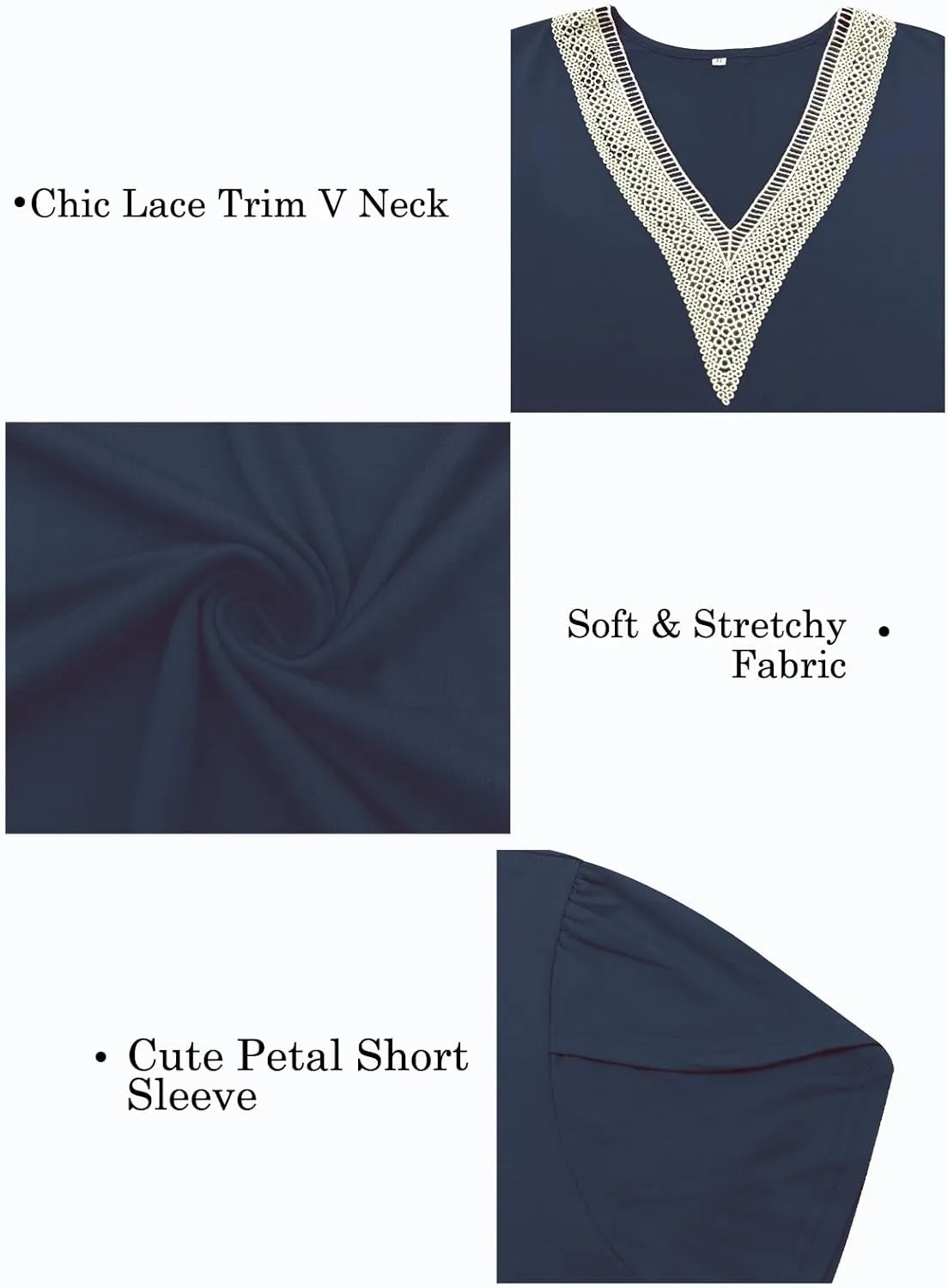 Plus-Size-Womens-Summer-Tops 2024 Lace Trim V Neck T Shirts Petal Short Sleeve Tunics Trendy Going Out Blouses XL-5XL