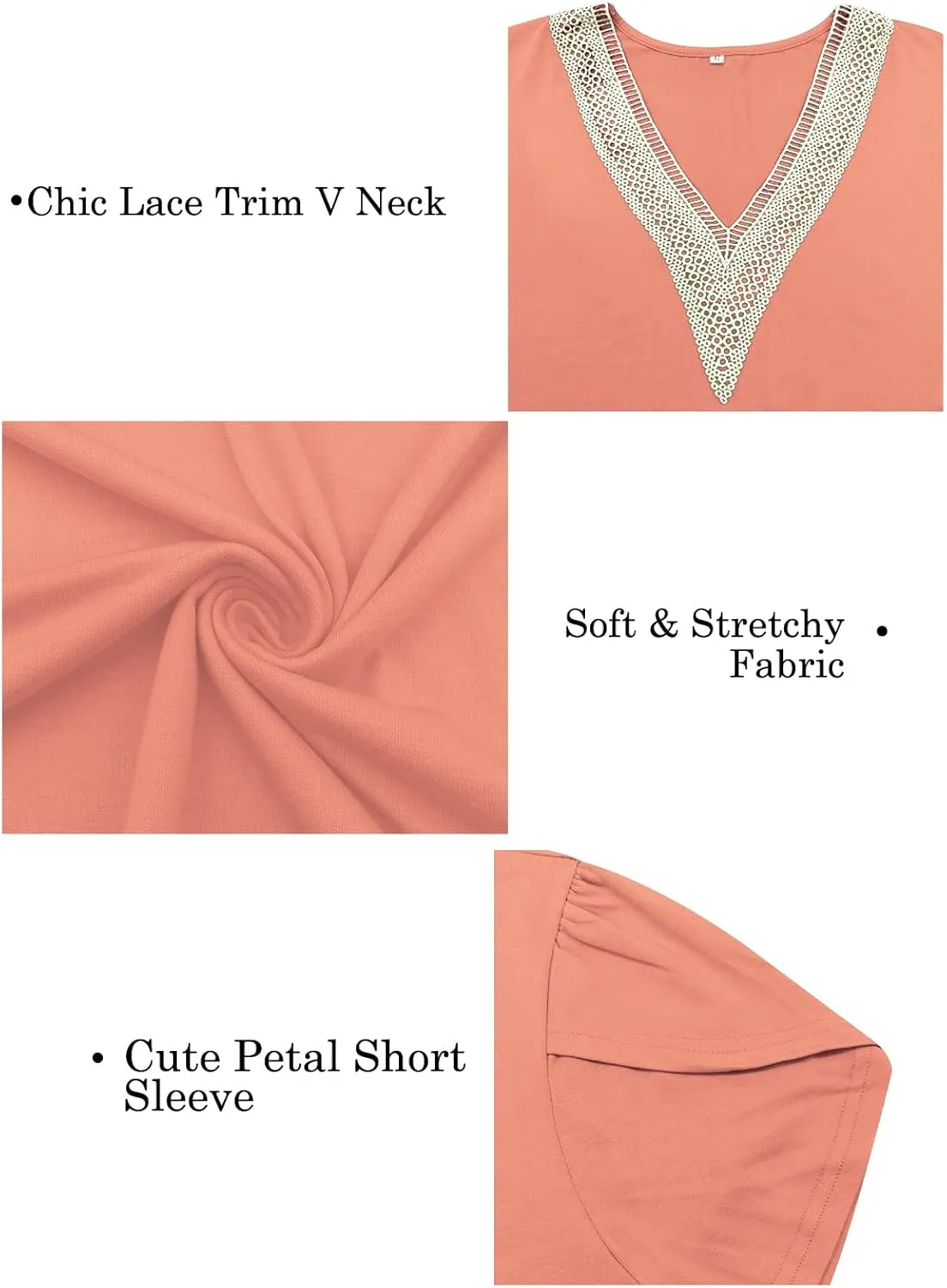 Plus-Size-Womens-Summer-Tops 2024 Lace Trim V Neck T Shirts Petal Short Sleeve Tunics Trendy Going Out Blouses XL-5XL