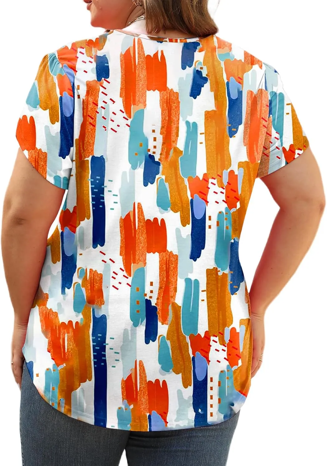 Plus-Size-Womens-Summer-Tops 2024 Lace Trim V Neck T Shirts Petal Short Sleeve Tunics Trendy Going Out Blouses XL-5XL