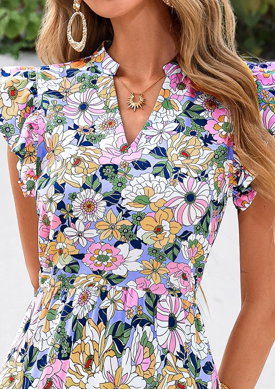 PRETTYGARDEN Women's 2025 Summer Floral Midi Dress Cap Sleeve V Neck Ruffle Long Flowy Boho Casual Beach Vacation Dresses