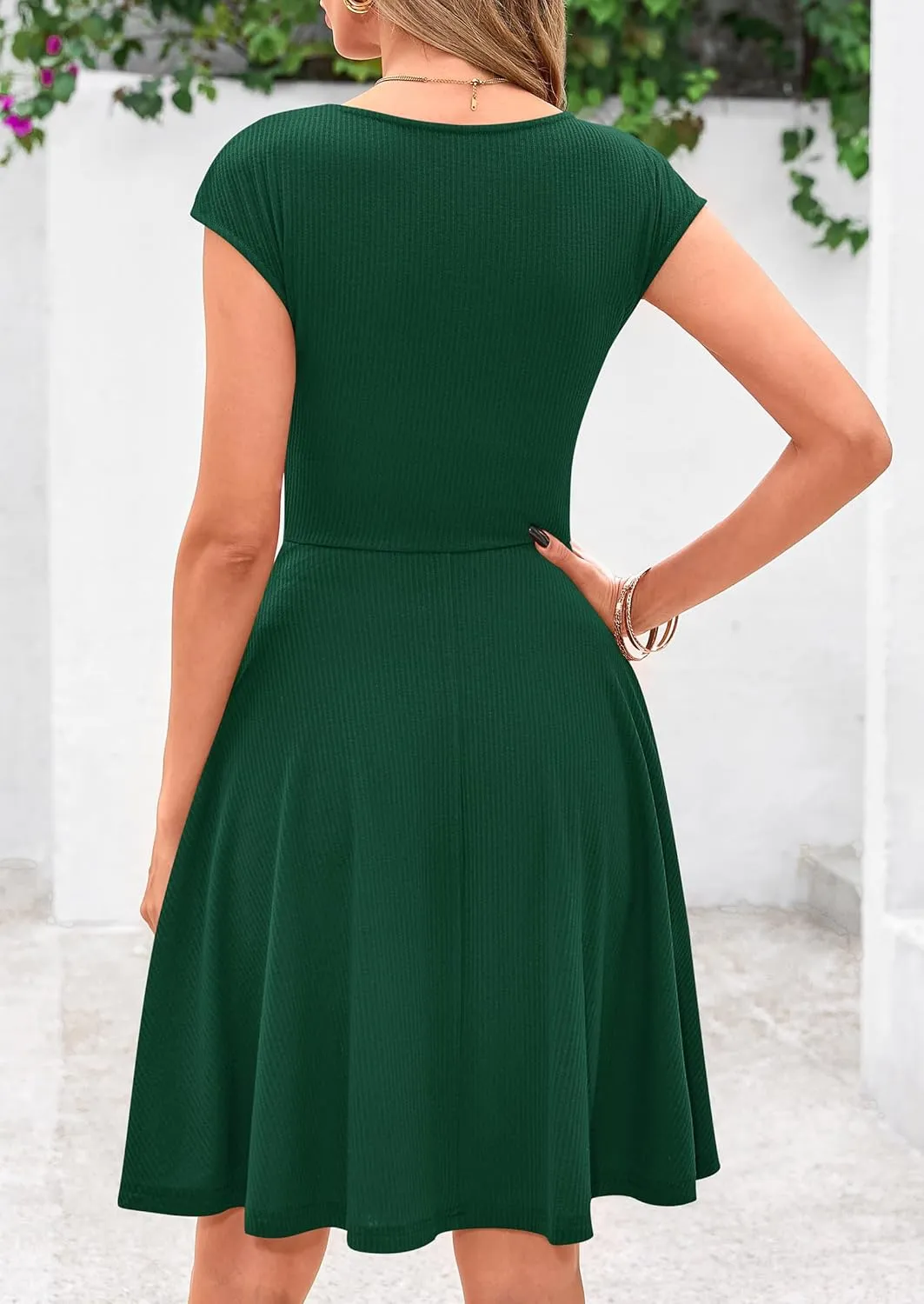 PRETTYGARDEN Womens Short Summer Dress 2025 Crewneck Cap Sleeve Ribbed Knit Casual Flowy A Line Mini Sundresses with Pockets