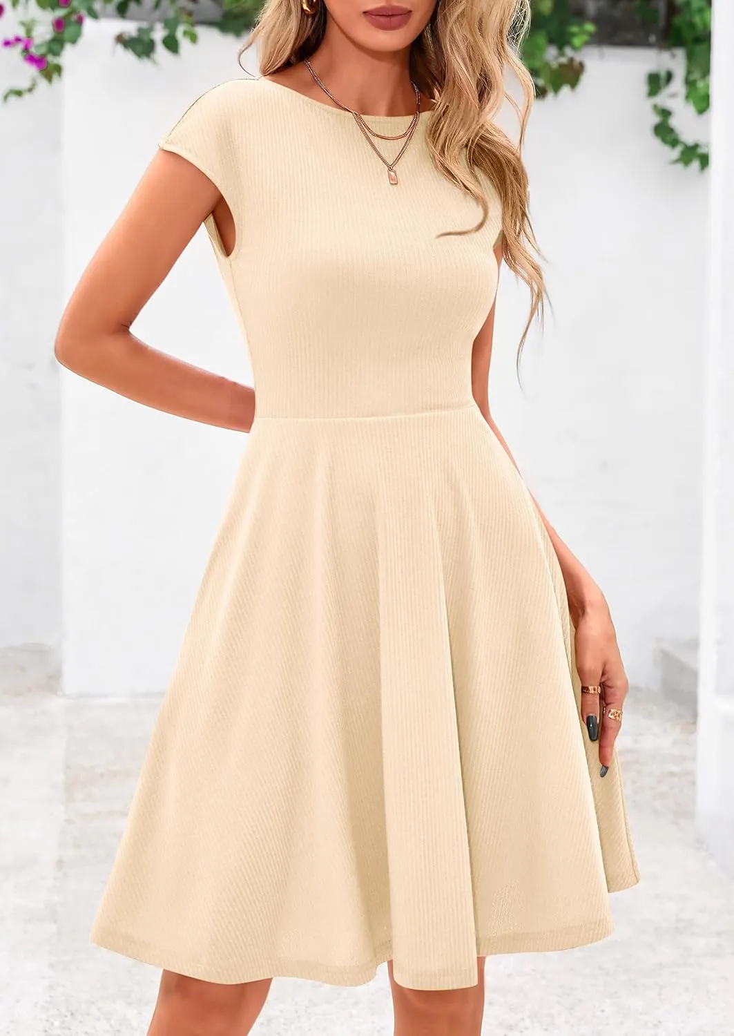 PRETTYGARDEN Womens Short Summer Dress 2025 Crewneck Cap Sleeve Ribbed Knit Casual Flowy A Line Mini Sundresses with Pockets