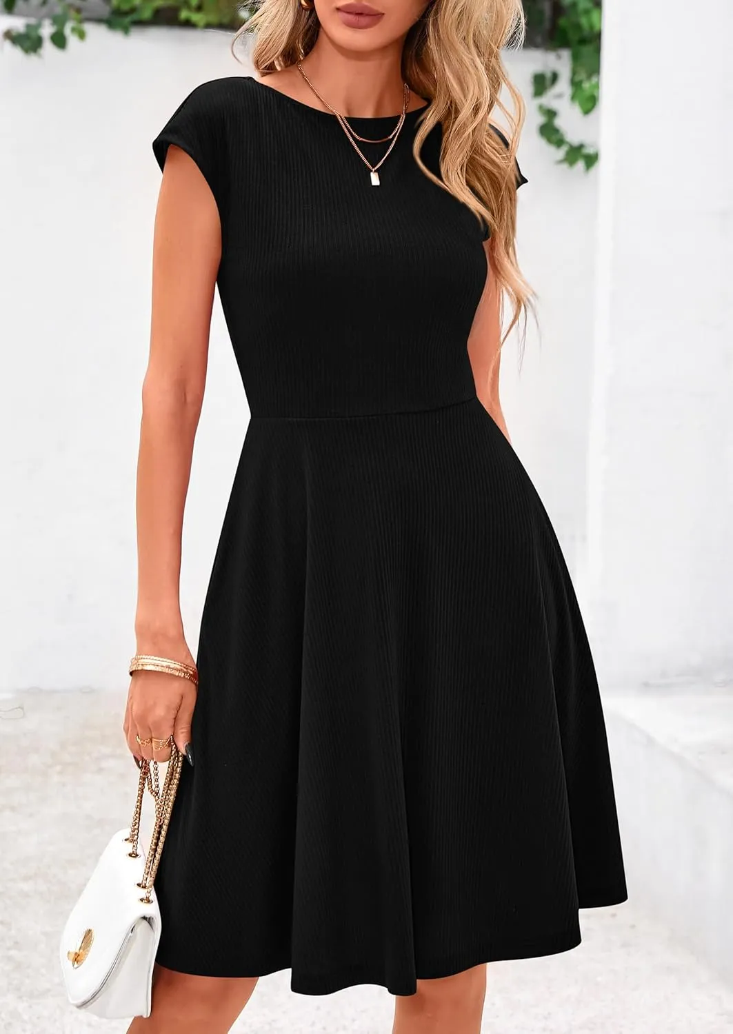 PRETTYGARDEN Womens Short Summer Dress 2025 Crewneck Cap Sleeve Ribbed Knit Casual Flowy A Line Mini Sundresses with Pockets