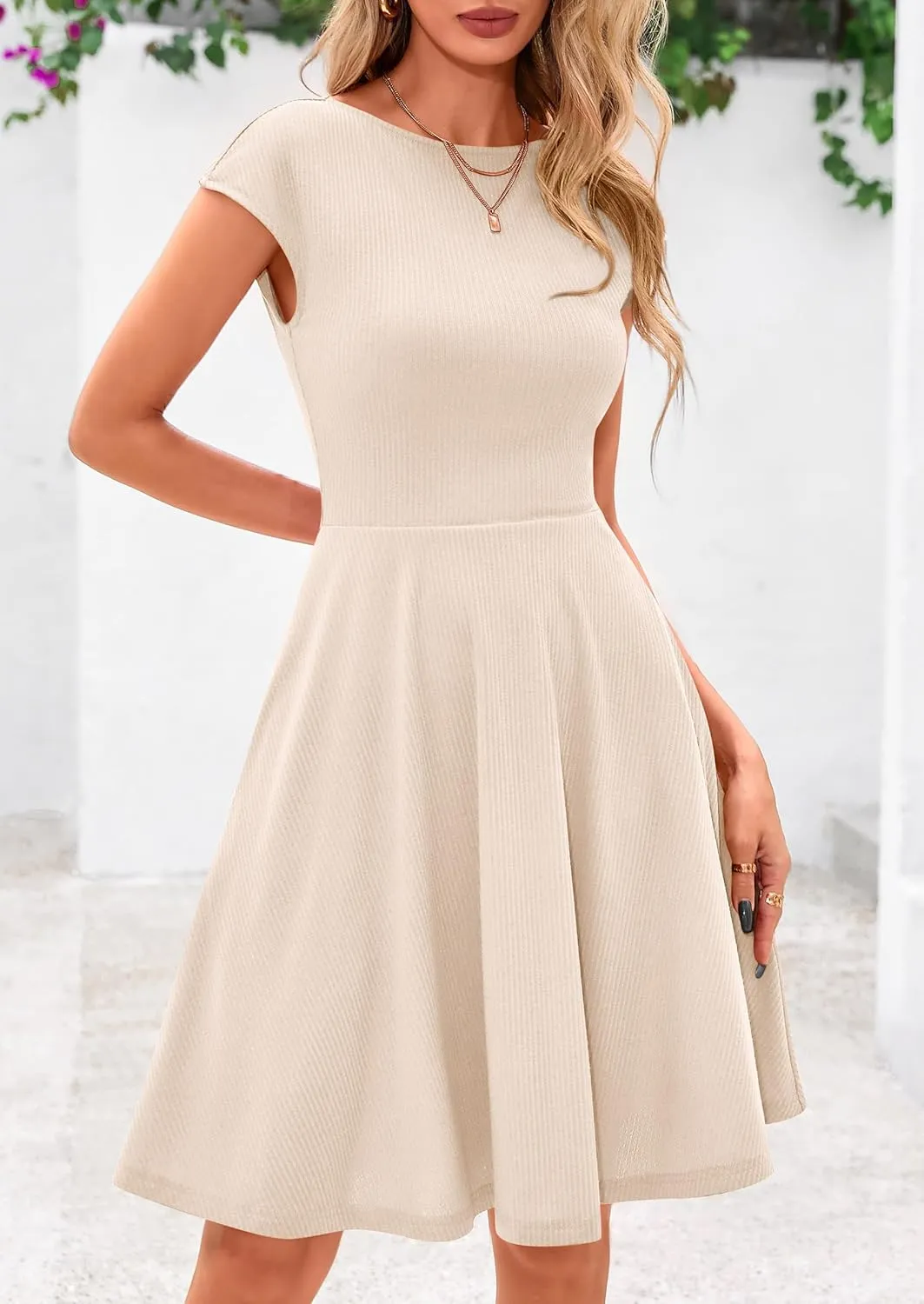 PRETTYGARDEN Womens Short Summer Dress 2025 Crewneck Cap Sleeve Ribbed Knit Casual Flowy A Line Mini Sundresses with Pockets