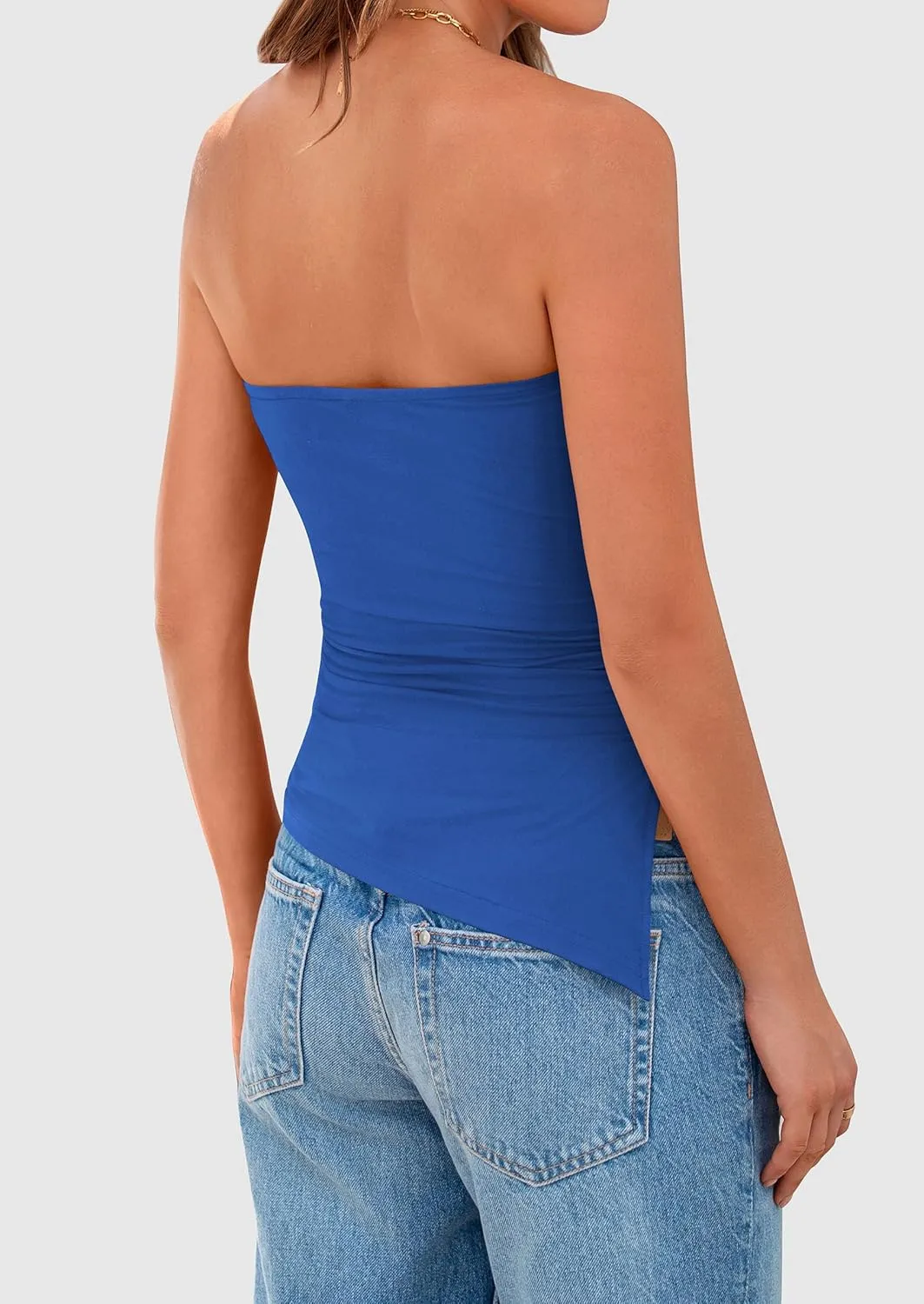 PRETTYGARDEN Womens Summer Tube Tops 2025 Trendy Strapless Ruched Going Out Tops Outfits Asymmetrical Bandeau Shirts