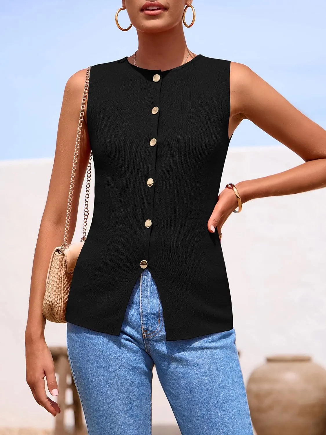 PRETTYGARDEN Women's Sweater Vest Button Down Summer Tank Tops 2025 Sleeveless Knit Vests Fashion Business Casual Outfits