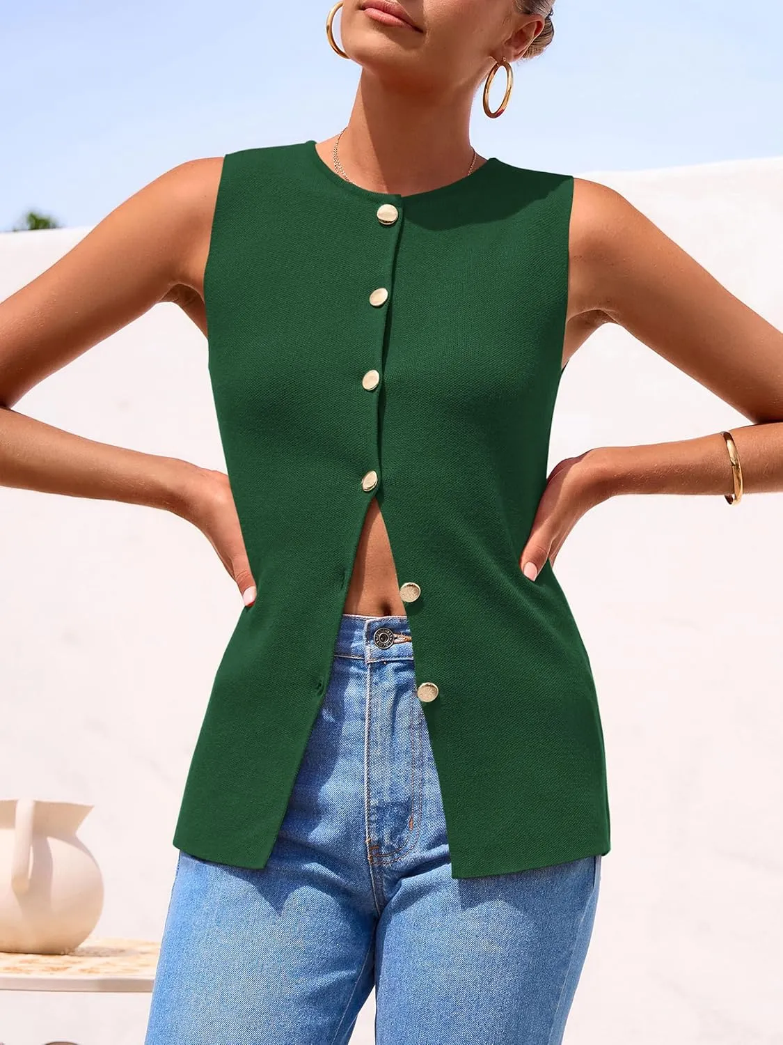 PRETTYGARDEN Women's Sweater Vest Button Down Summer Tank Tops 2025 Sleeveless Knit Vests Fashion Business Casual Outfits