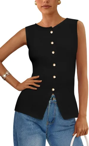 PRETTYGARDEN Women's Sweater Vest Button Down Summer Tank Tops 2025 Sleeveless Knit Vests Fashion Business Casual Outfits
