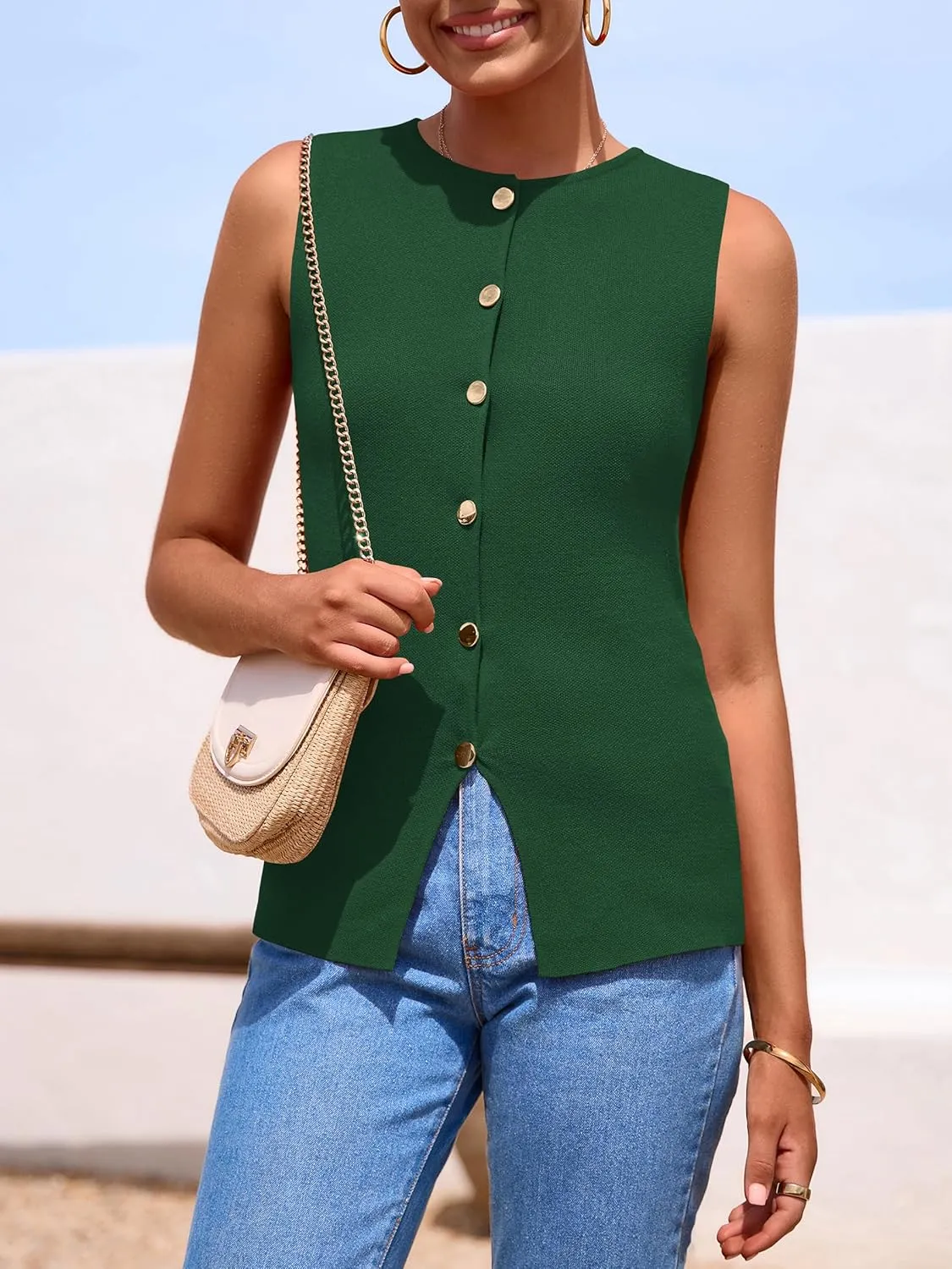 PRETTYGARDEN Women's Sweater Vest Button Down Summer Tank Tops 2025 Sleeveless Knit Vests Fashion Business Casual Outfits