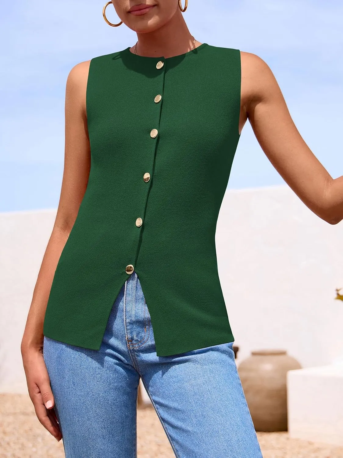 PRETTYGARDEN Women's Sweater Vest Button Down Summer Tank Tops 2025 Sleeveless Knit Vests Fashion Business Casual Outfits
