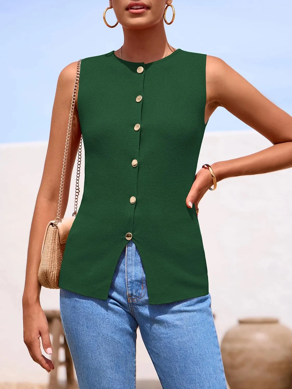 PRETTYGARDEN Women's Sweater Vest Button Down Summer Tank Tops 2025 Sleeveless Knit Vests Fashion Business Casual Outfits