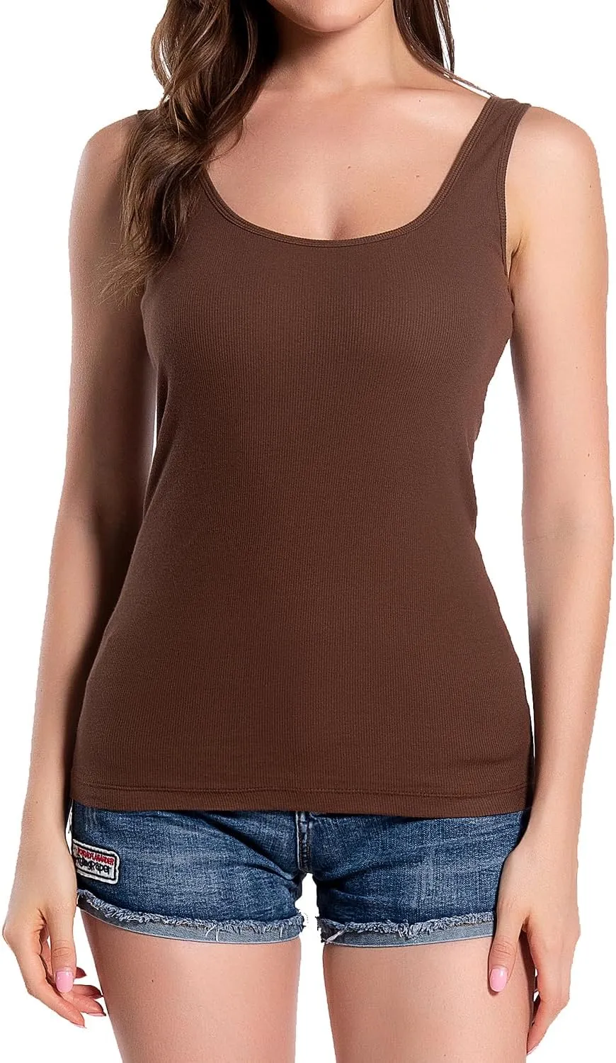 RASPBERRY PUDDING Cotton Ribbed Tank Tops for Women Slim Fit Scoop Neck