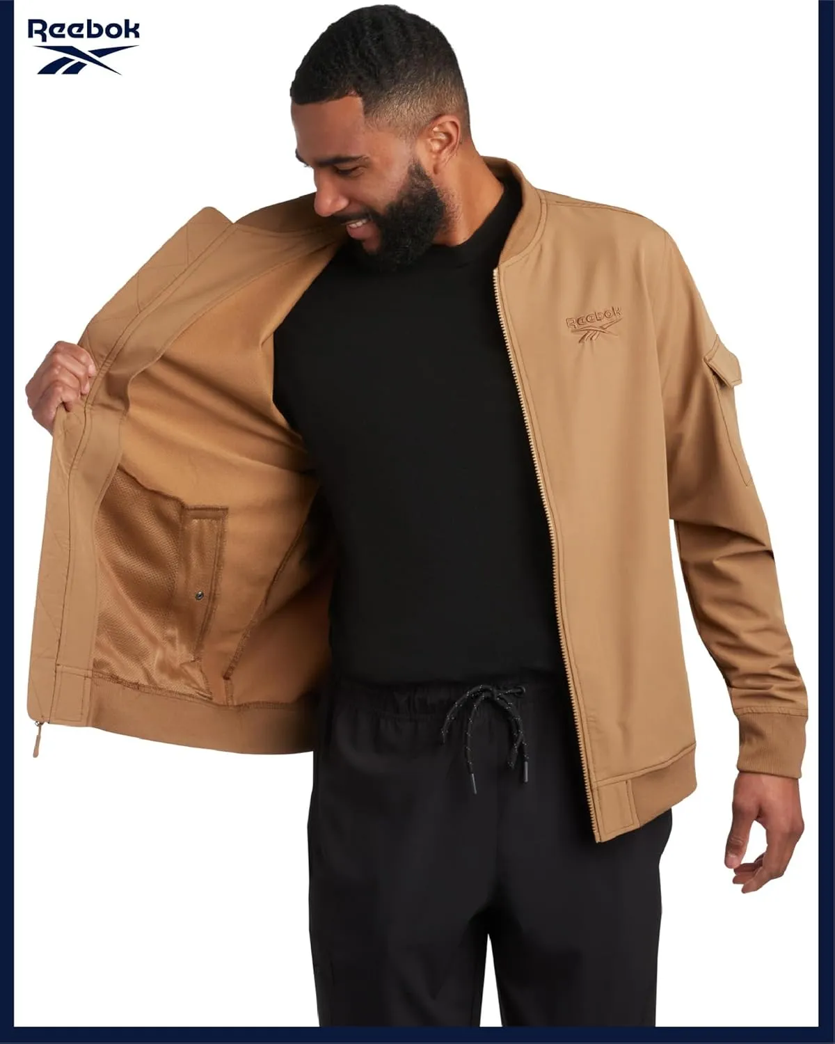 Reebok Mens Rain Jacket - Full Zip Up Lightweight Water Resistant Windbreaker Soft Shell Collar Rain Coat for Men (S-XL)