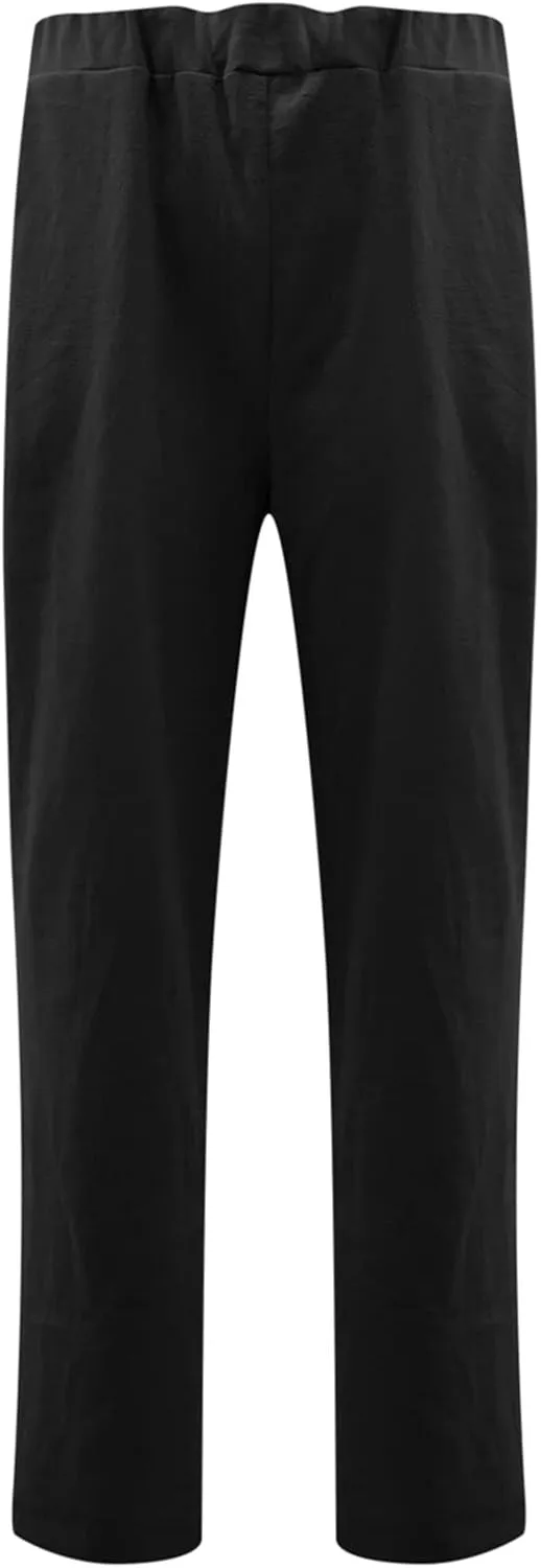 Relaxed Linen Joggers Women's Elastic Waist Wide Leg Straight Pants Summer Outdoor Loose Fit Capris Yoga Trousers