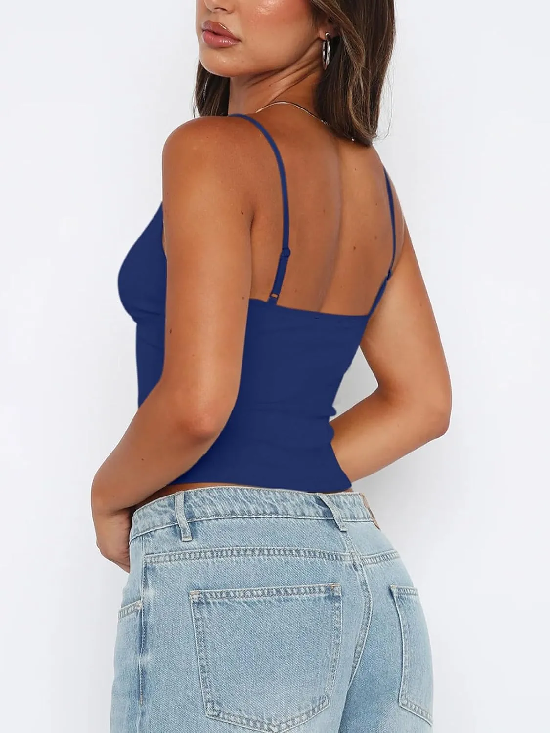 REORIA Butsmooth Womens Sexy V-Neck Sleeveless Double Lined Going Out Y2K Trendy Cami Shirt Cropped Tank Tops
