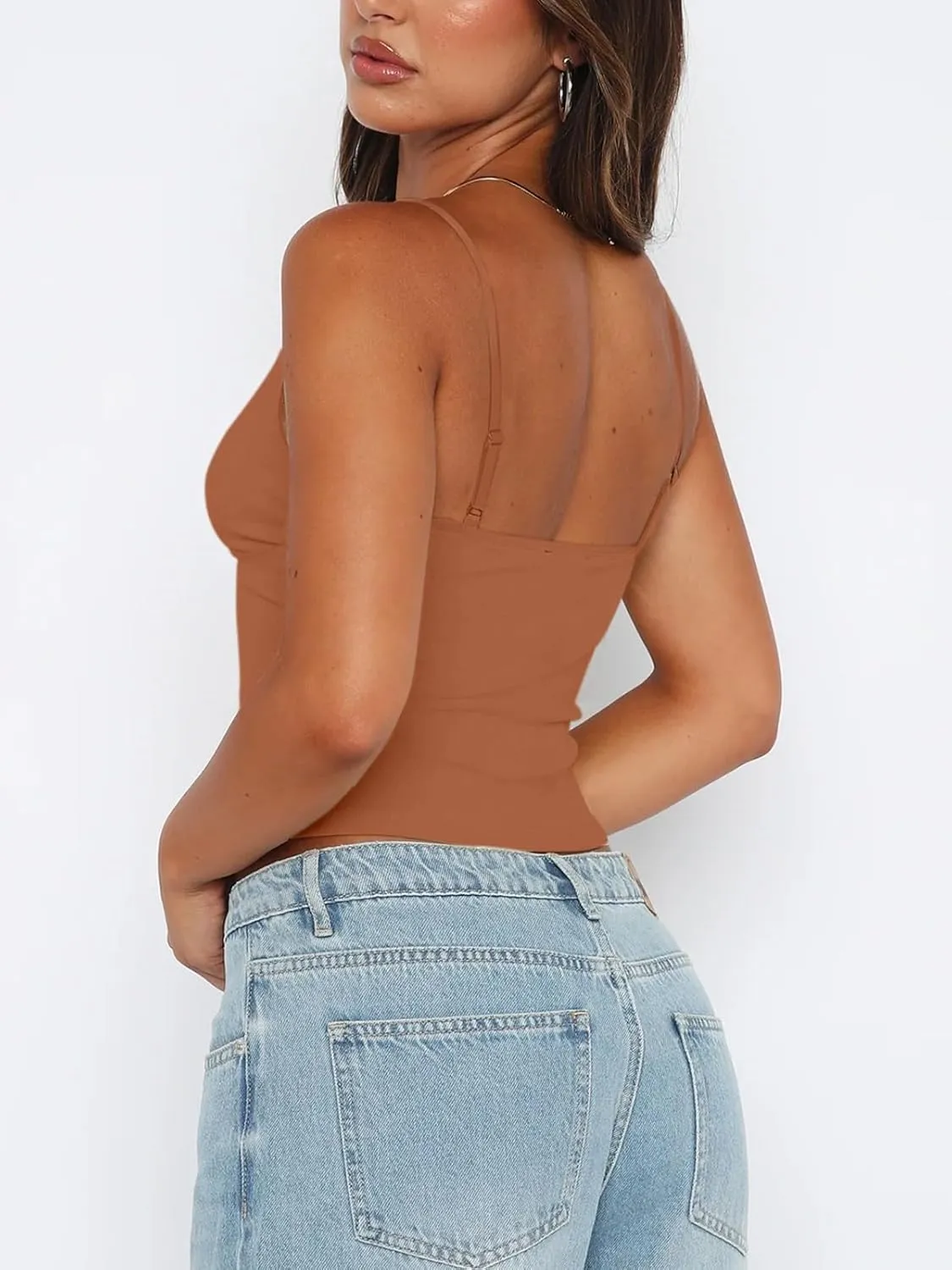 REORIA Butsmooth Womens Sexy V-Neck Sleeveless Double Lined Going Out Y2K Trendy Cami Shirt Cropped Tank Tops