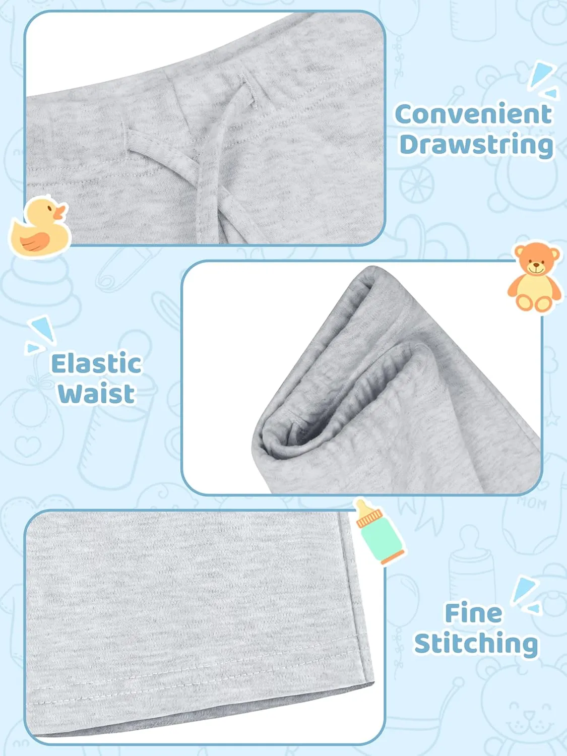 Resinta 6 Packs Unisex Baby Toddler Shorts Baby Cotton Solid Shorts with Drawstring Baby Breathable Soft Summer Clothes