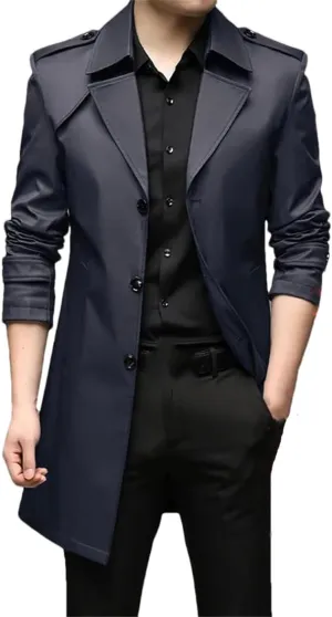 Rfmfkkg Classic Men'S Lapel Windbreaker Cotton Padded Thicken Business Casual Trench Coat Outerwear