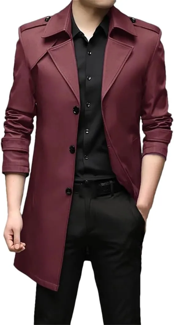 Rfmfkkg Classic Men'S Lapel Windbreaker Cotton Padded Thicken Business Casual Trench Coat Outerwear