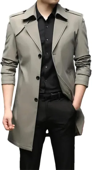 Rfmfkkg Classic Men'S Lapel Windbreaker Cotton Padded Thicken Business Casual Trench Coat Outerwear