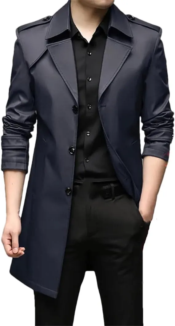 Rfmfkkg Classic Men'S Lapel Windbreaker Cotton Padded Thicken Business Casual Trench Coat Outerwear