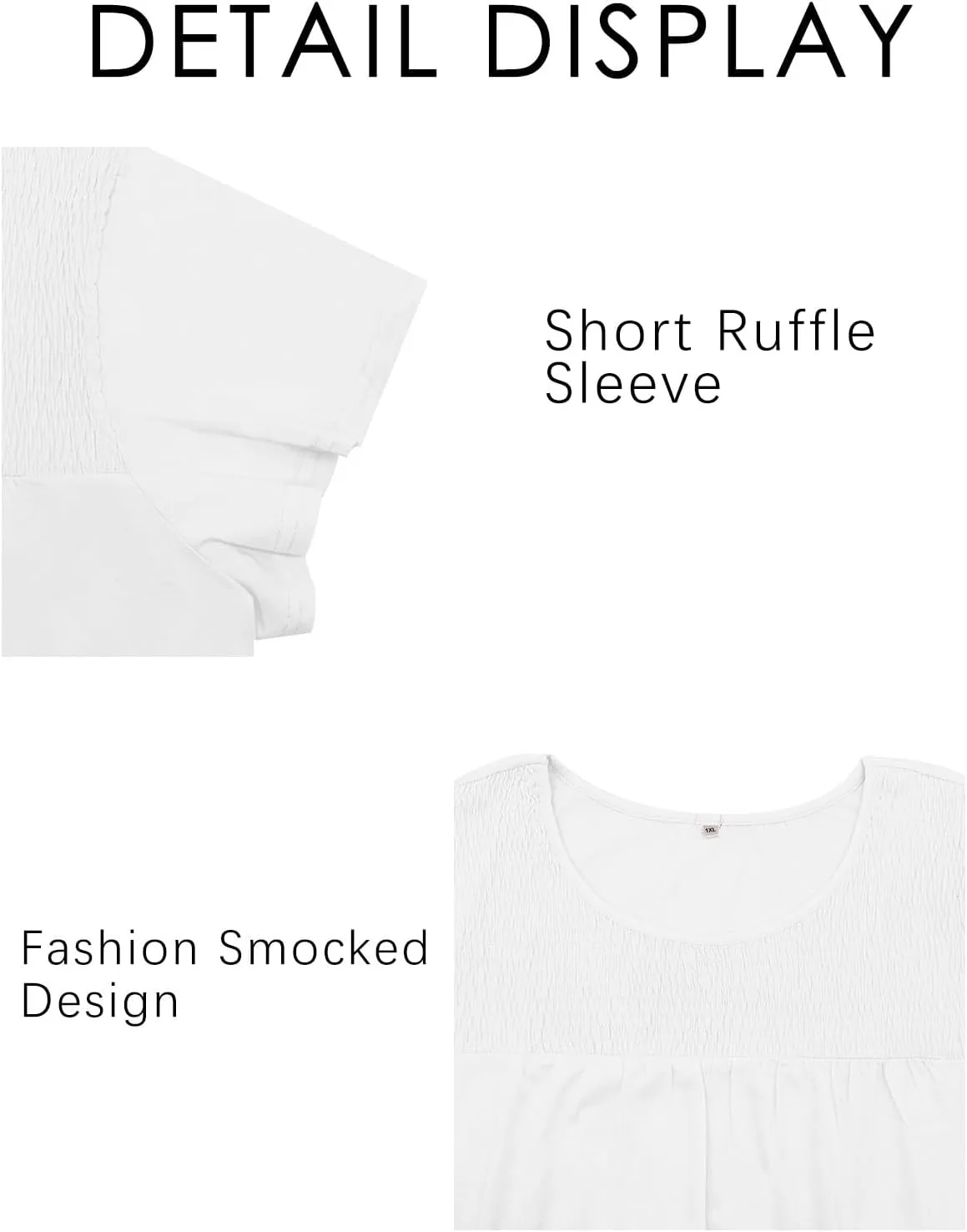 ROSRISS Plus Size Tops for Women Summer Short Ruffle Sleeve Shirts Casual Trendy Crew Neck Tees Loose Fit Smocked Blouses