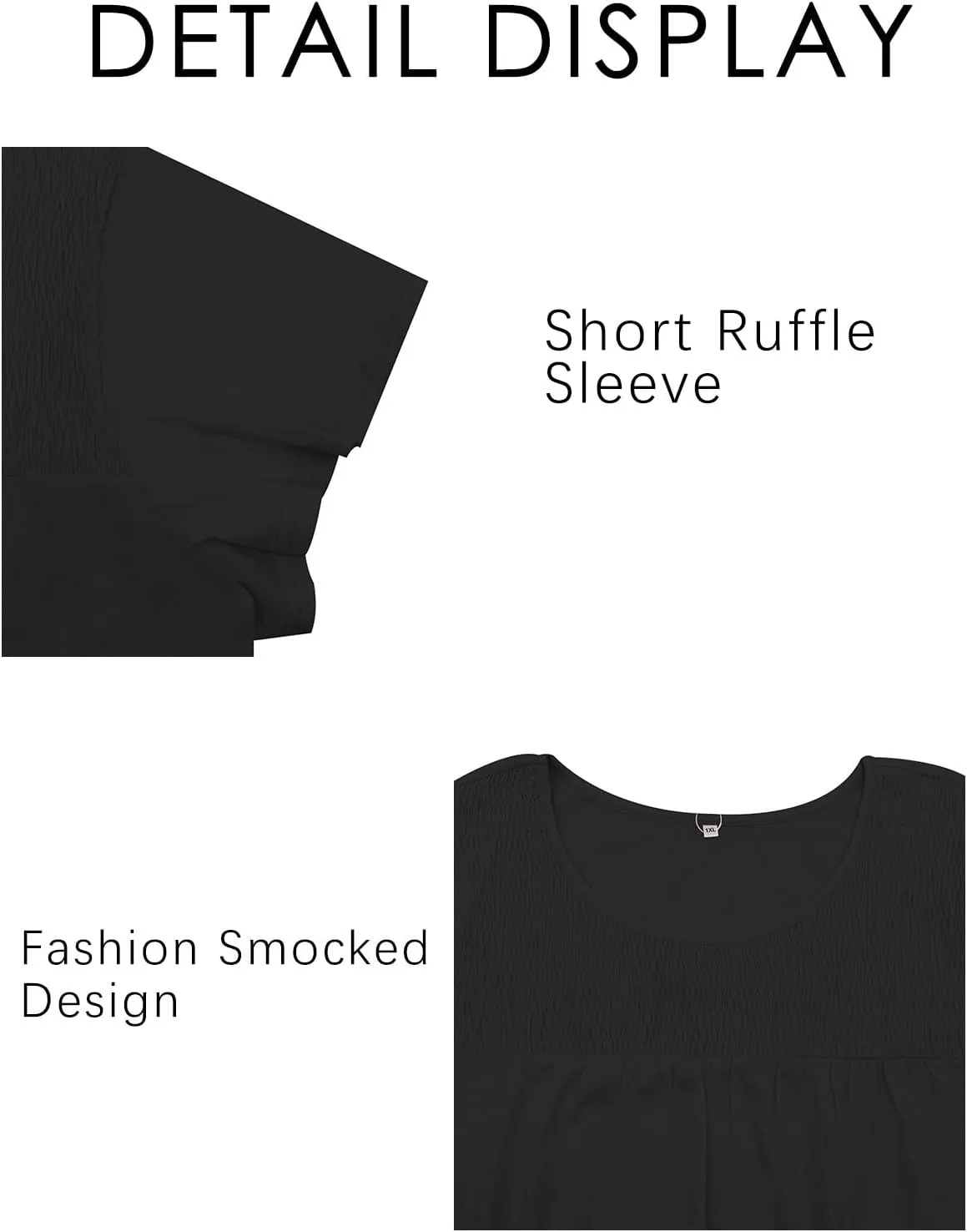 ROSRISS Plus Size Tops for Women Summer Short Ruffle Sleeve Shirts Casual Trendy Crew Neck Tees Loose Fit Smocked Blouses