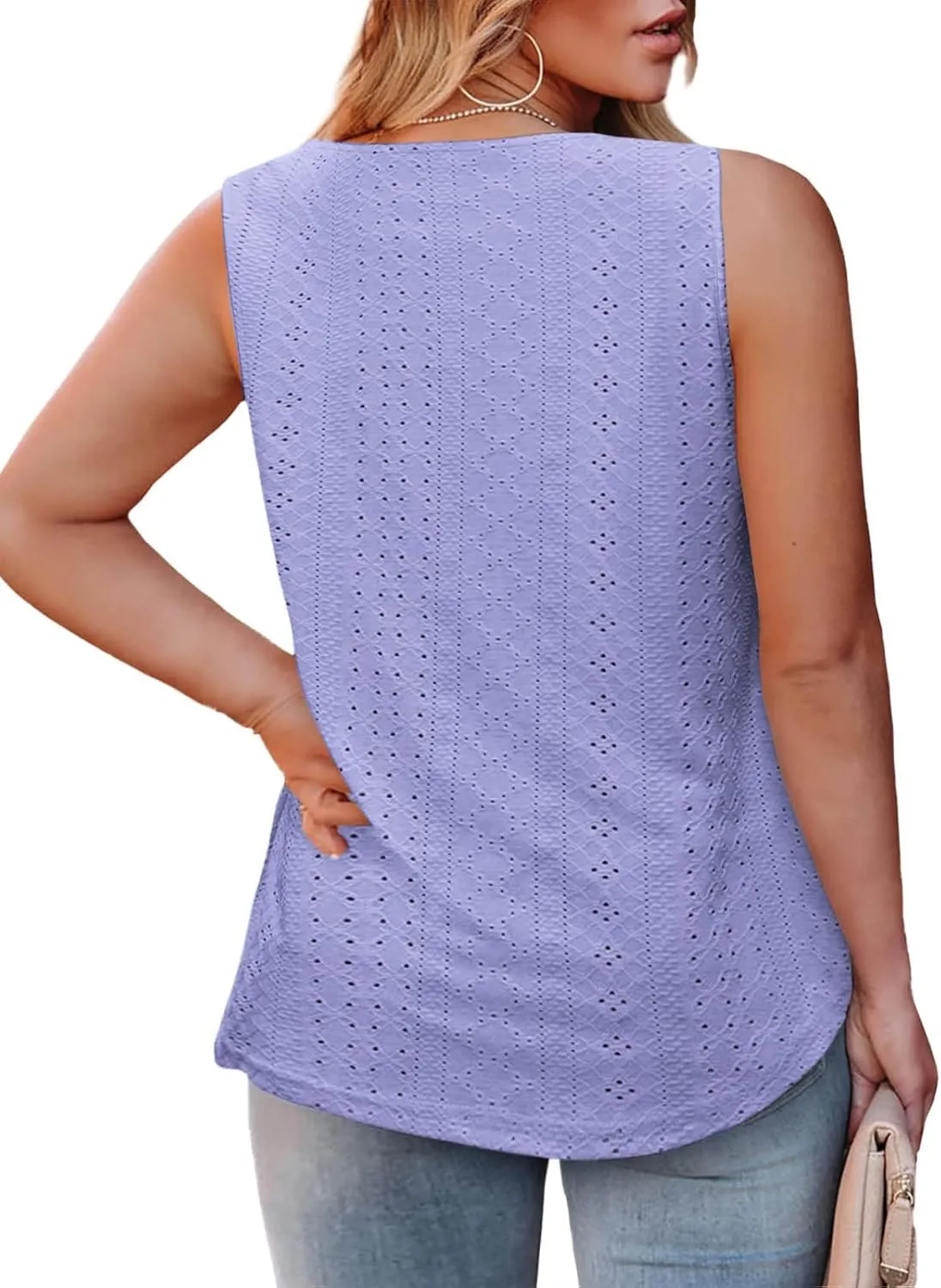 ROSRISS Womens-Plus-Size-Summer-Tank-Tops Cute V Neck Shirts Trendy Eyelet Sleeveless Blouses Casual Loose Tunics Tee XL-5XL
