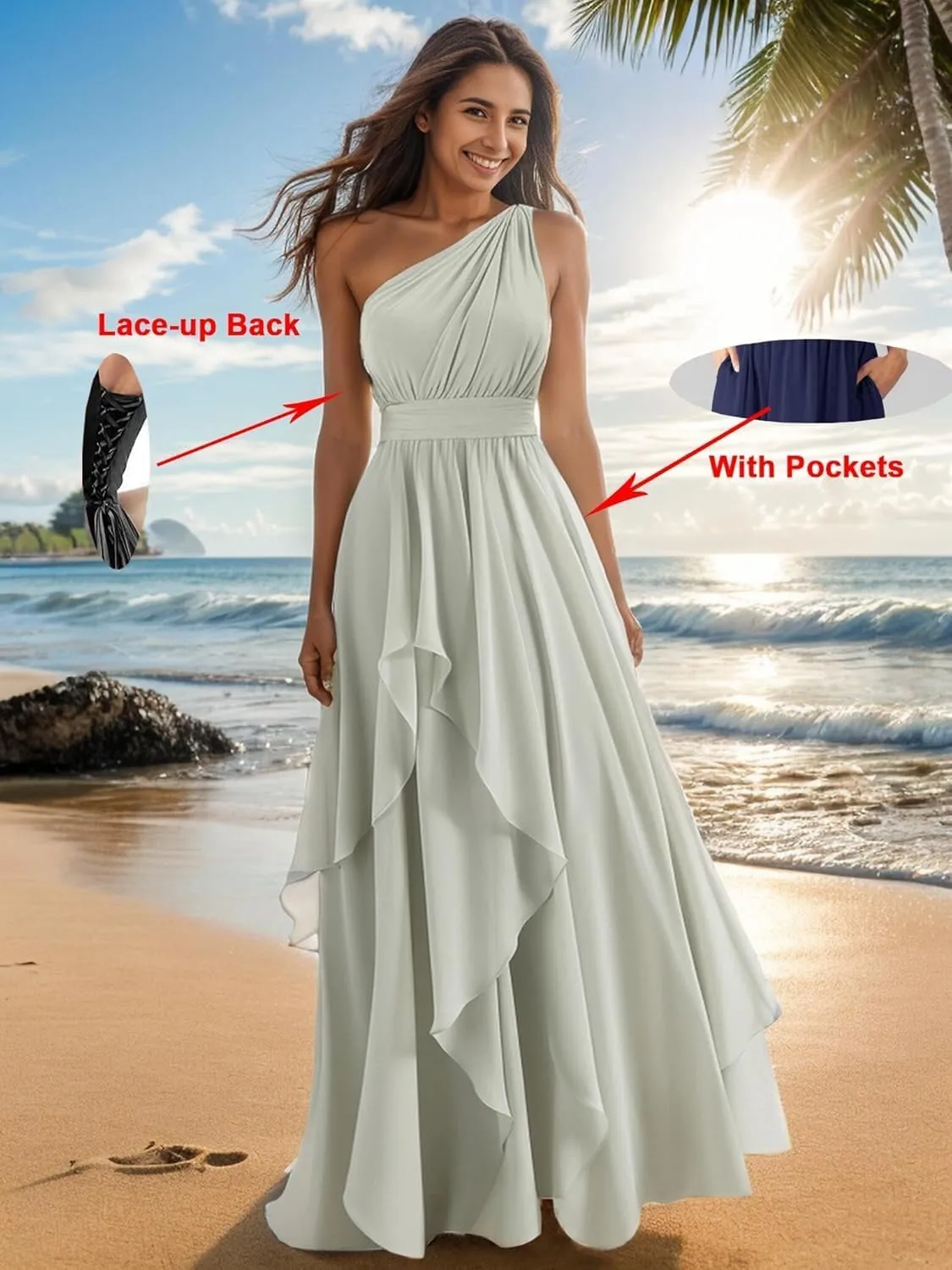 Ruffles Chiffon Bridesmaid Dresses for Women Elegant One Shoulder Wedding Guest Dress Evening Gown