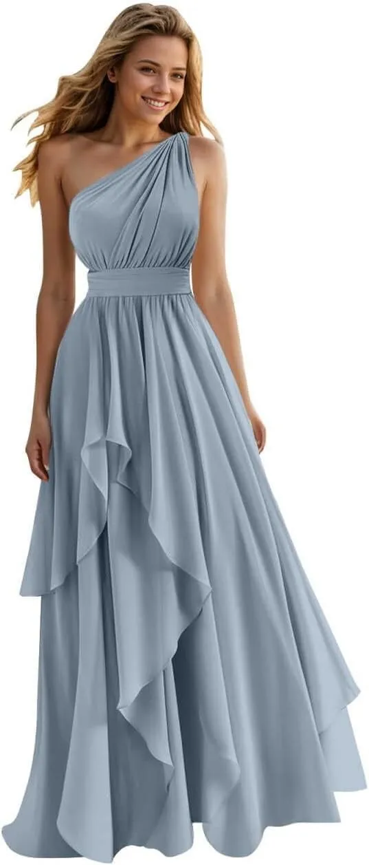 Ruffles Chiffon Bridesmaid Dresses for Women Elegant One Shoulder Wedding Guest Dress Evening Gown