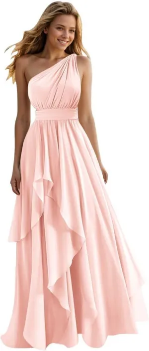 Ruffles Chiffon Bridesmaid Dresses for Women Elegant One Shoulder Wedding Guest Dress Evening Gown
