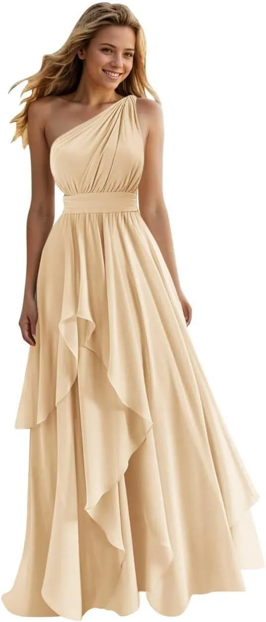 Ruffles Chiffon Bridesmaid Dresses for Women Elegant One Shoulder Wedding Guest Dress Evening Gown