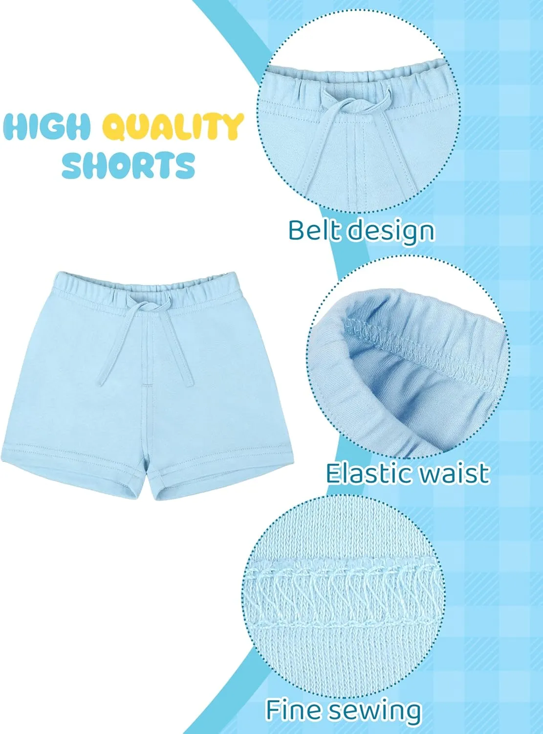 Ruisita 3 Pack Unisex Baby Toddler Cotton Shorts with Drawstring Baby Pull-on Soild Shorts Soft Clothes for Summer Daily