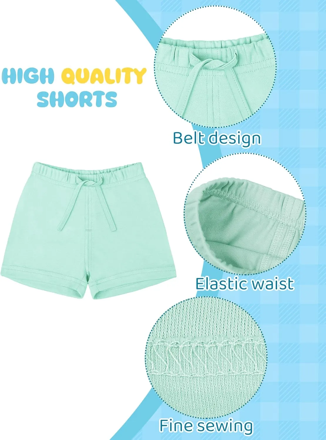 Ruisita 3 Pack Unisex Baby Toddler Cotton Shorts with Drawstring Baby Pull-on Soild Shorts Soft Clothes for Summer Daily