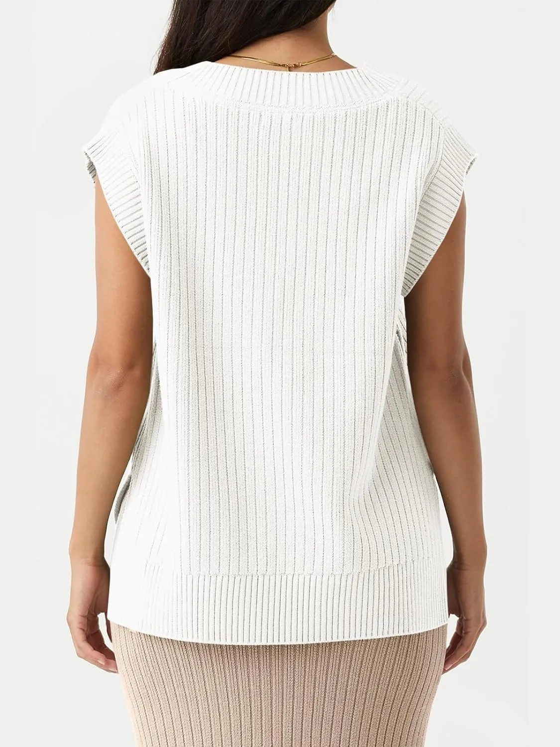 Saodimallsu Womens Crew Neck Sweater Vest Summer Oversized Ribbed Knit Sleeveless Casual Loose Fit Pullover Tank Top