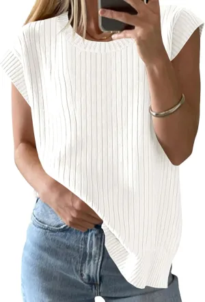 Saodimallsu Womens Crew Neck Sweater Vest Summer Oversized Ribbed Knit Sleeveless Casual Loose Fit Pullover Tank Top