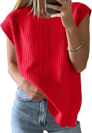 Saodimallsu Womens Crew Neck Sweater Vest Summer Oversized Ribbed Knit Sleeveless Casual Loose Fit Pullover Tank Top