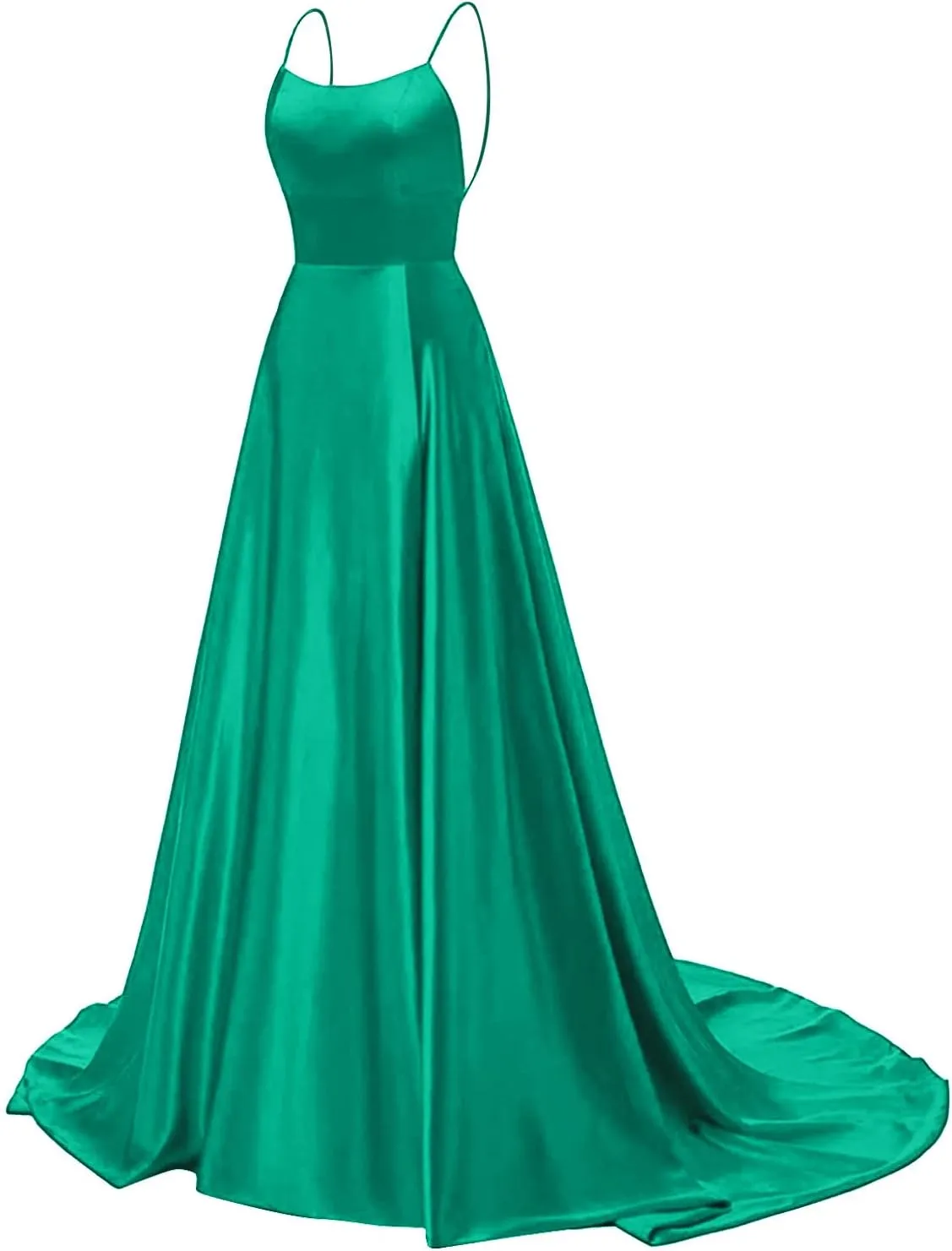 Satin Prom Dresses for Women 2025 Elegant Spaghetti Straps Formal Evening Dress Blackless Maxi Gown with Slit