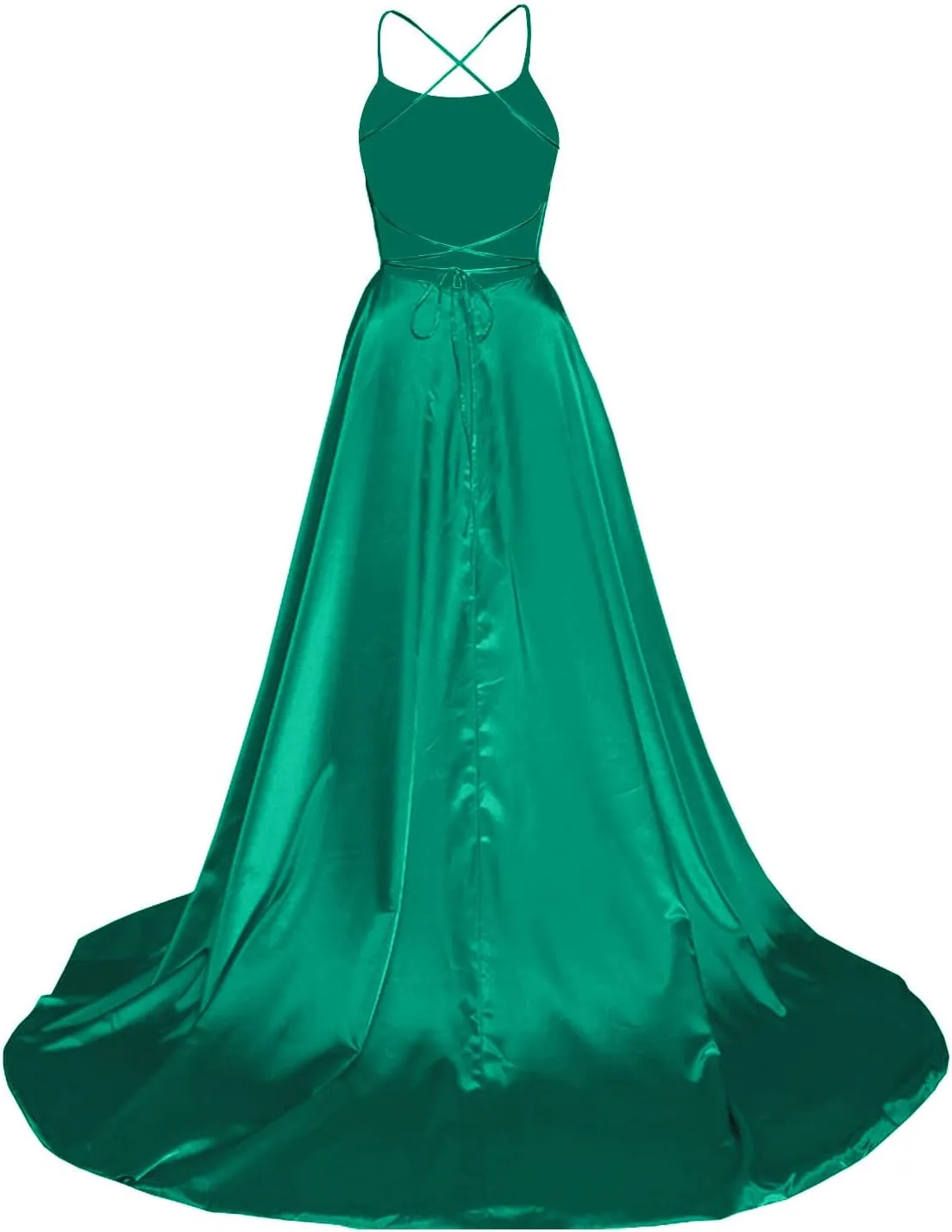 Satin Prom Dresses for Women 2025 Elegant Spaghetti Straps Formal Evening Dress Blackless Maxi Gown with Slit