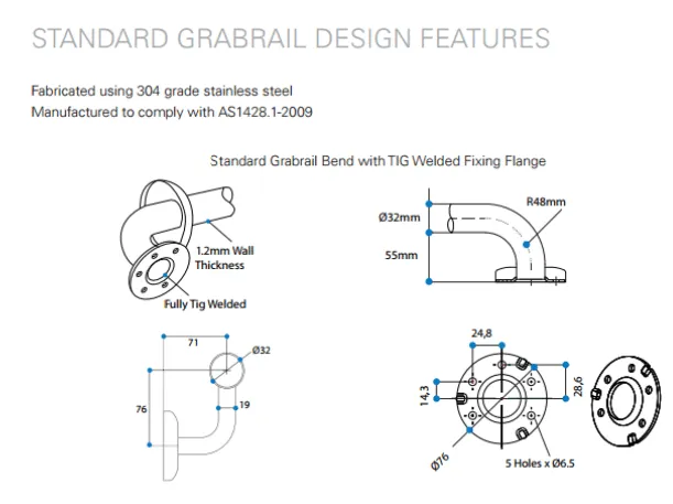 Satin Stainless Steel Grab Rail Power Coated Almond Ivory